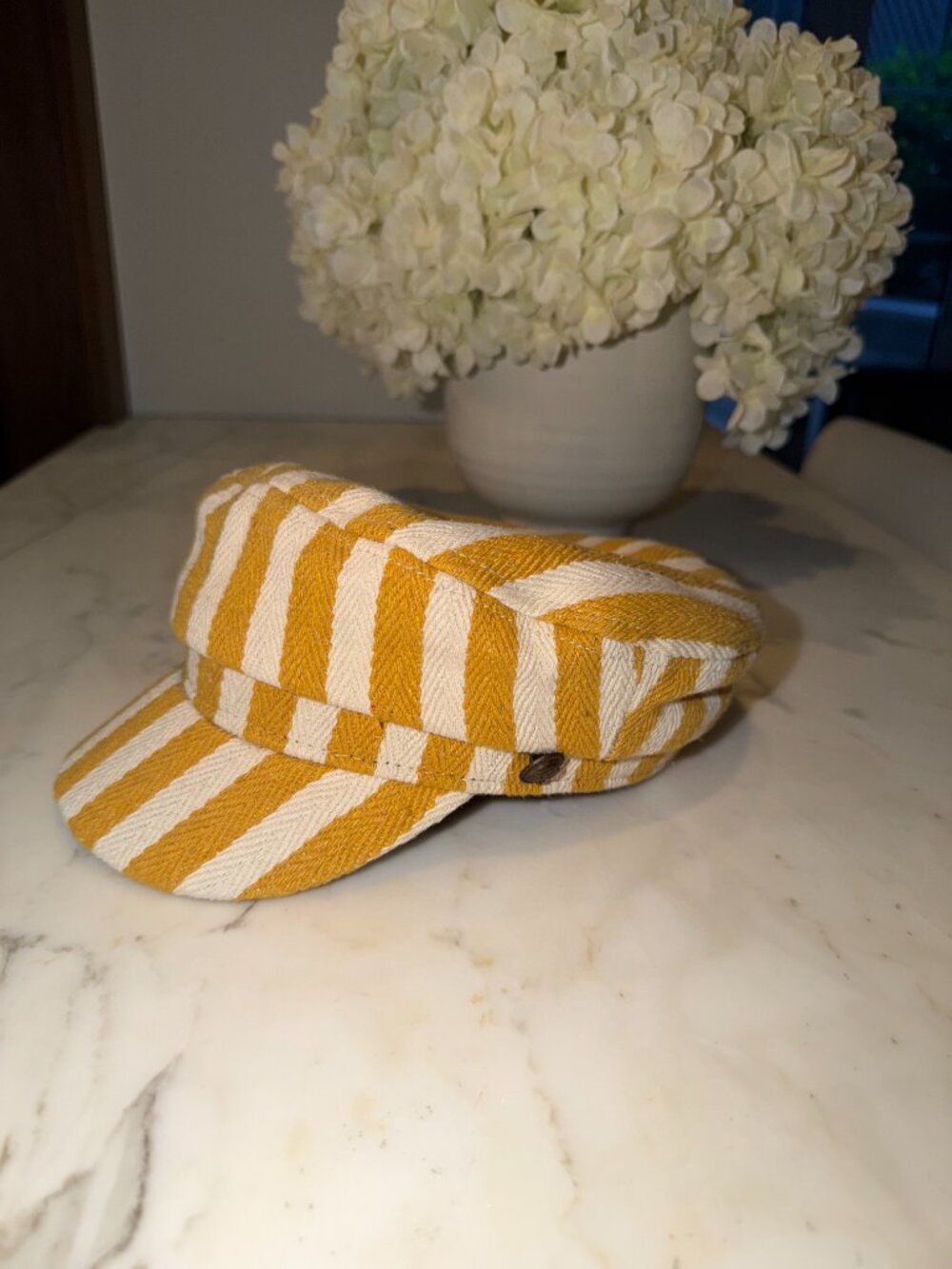 Mustard Yellow & White Striped Baker Boy Fiddler Hat